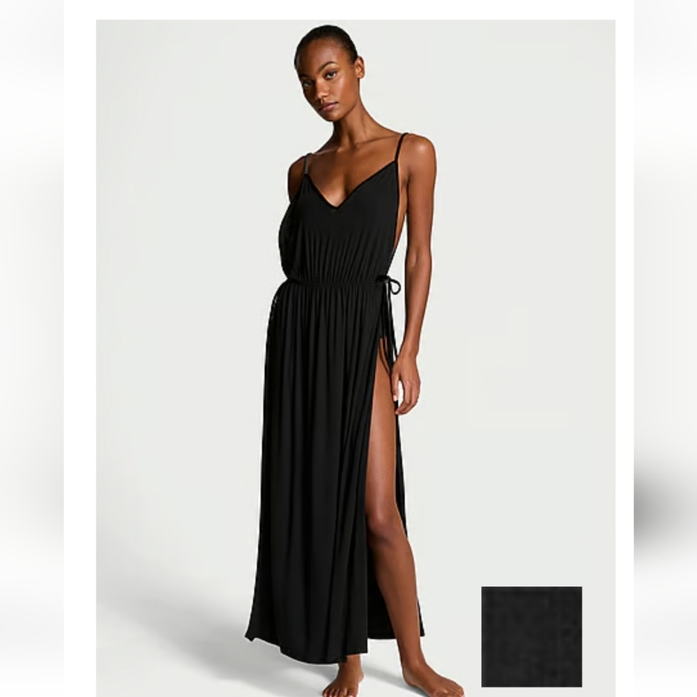Victoria's Secret RIdded Modal Velvet -Trim Long Slip Dress